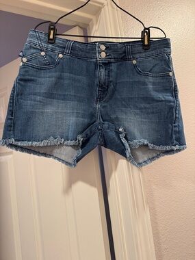 Rock & Republic Distressed Frayed Hem Denim Shorts - Blue